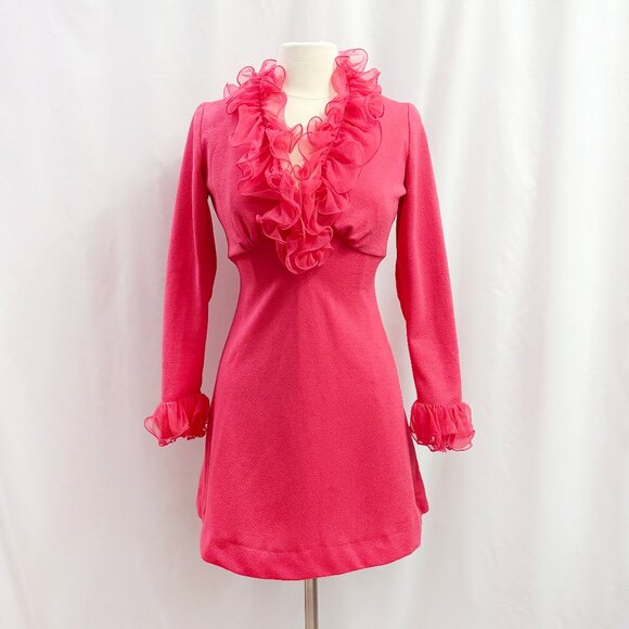 Vintage hot pink ruffle mini dress - fits like a small - Picture 1 of 8